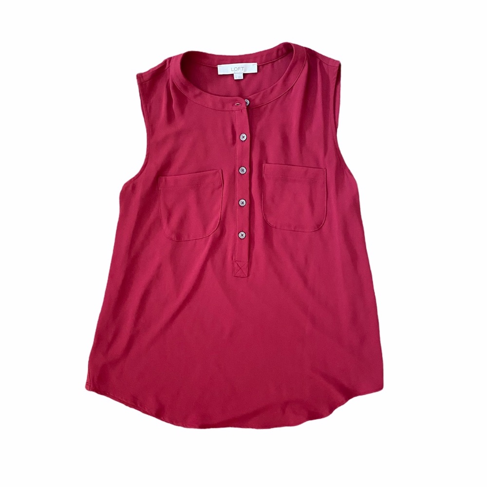 Loft Berry Sleeveless Button Front Blouse Small NEW